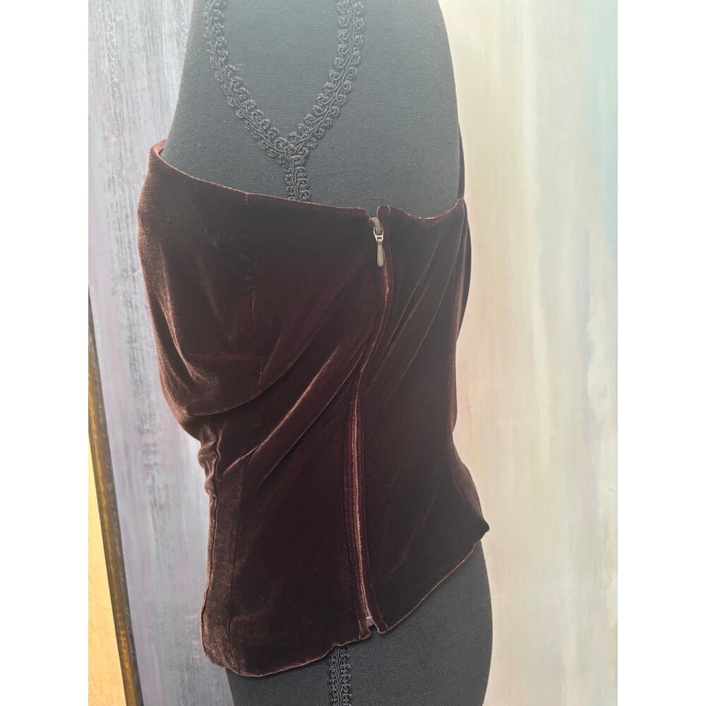 Ann Taylor Silk Blend Velvet One Shoulder Top Brown Asymmetrical Cocktail Sz 6 - Picture 3 of 9